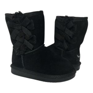 Koolaburra by UGG Victoria Black Suede Short Boots Bow Detail Girl  7 1090330